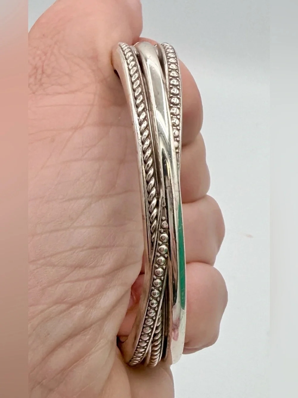 Brighton Silver Crystal Crossover Bangle Bracelet Multi-Row Layered - Picture 7 of 10